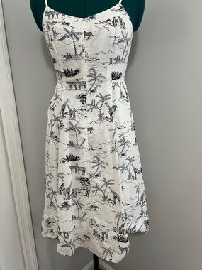 Banana Republic White Dress with Black Safari Palm Print